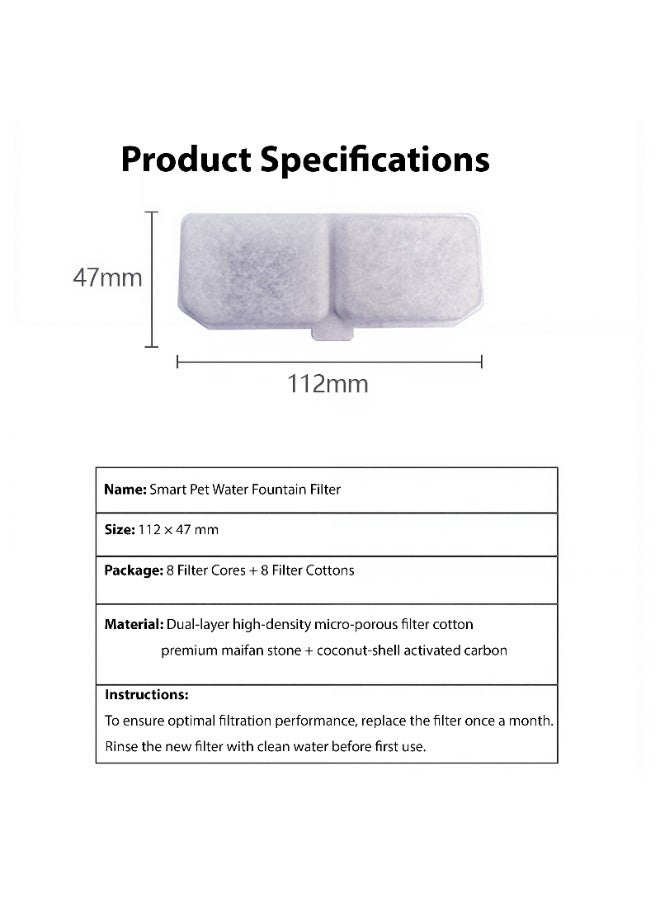 سيتا فلاتر نافورة الحيوانات الأليفة البديلة (عبوة من 8 قطع + 8 قطع) - تتضمن 8 فلاتر كربون و8 إسفنجات إسفنجية، ونظام ترشيح ثلاثي مع كربون نشط وحجر مايفان لنوافير مياه القطط والكلاب - Image 4