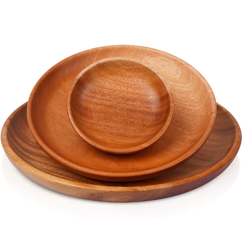 VieWood Round Wood Plates Charger Wooden dinnerware set of 3 for dishes snack dessert or occasions 47in 79in and 10in