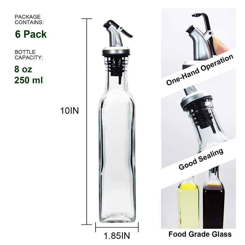 Yeboda 8Oz Clear Glass Olive Oil Dispenser Bottles  And Vinegar Cruet Bottle Includes Pourers  Funnel Labels  Cooking Container For Kitchen 6 Pack - Image 2