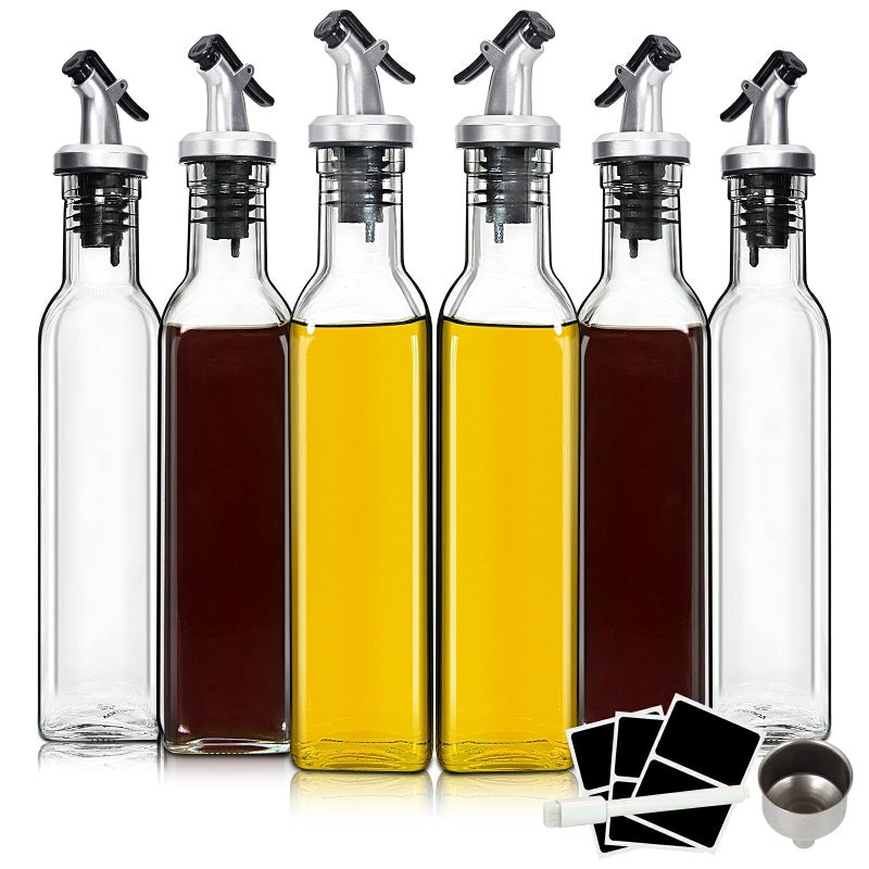 Yeboda 8Oz Clear Glass Olive Oil Dispenser Bottles  And Vinegar Cruet Bottle Includes Pourers  Funnel Labels  Cooking Container For Kitchen 6 Pack - Image 1