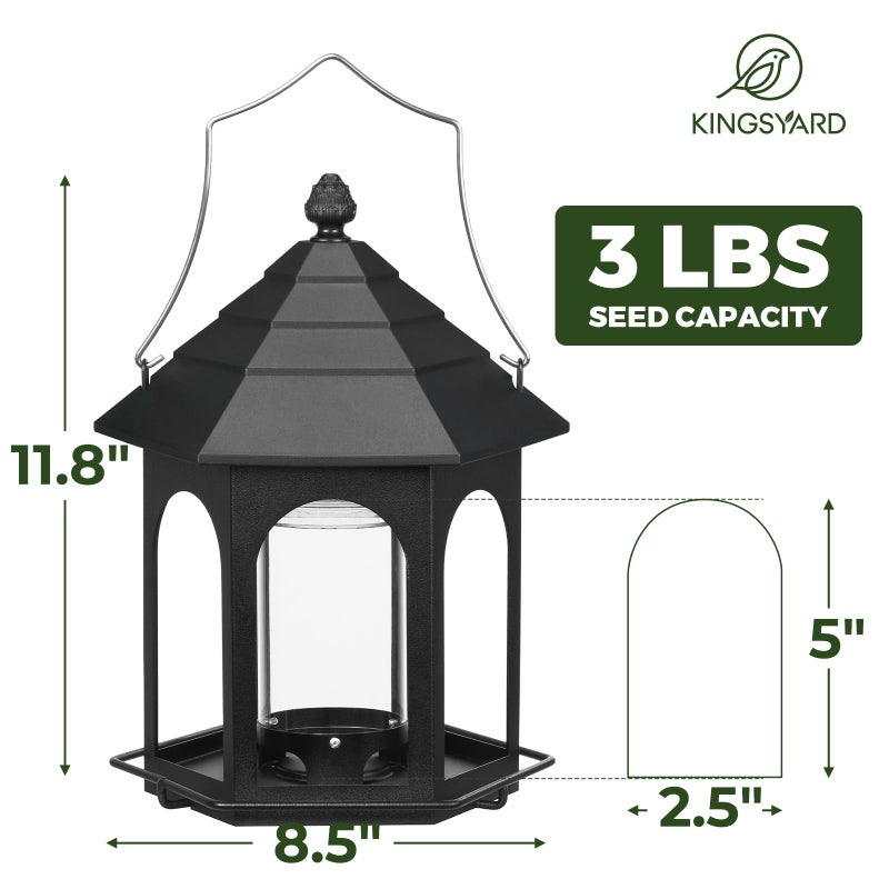 Kingsyard Metal Bird Feeder for Outdoors Hanging, 3 lbs Seed Feeder, Wild Bird Feeders for Garden Cardinal Finch Bluebird, Easy to Fill & Clean, Black - Image 5