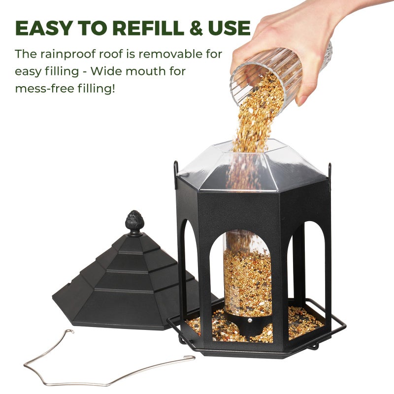 Kingsyard Metal Bird Feeder for Outdoors Hanging, 3 lbs Seed Feeder, Wild Bird Feeders for Garden Cardinal Finch Bluebird, Easy to Fill & Clean, Black - Image 3
