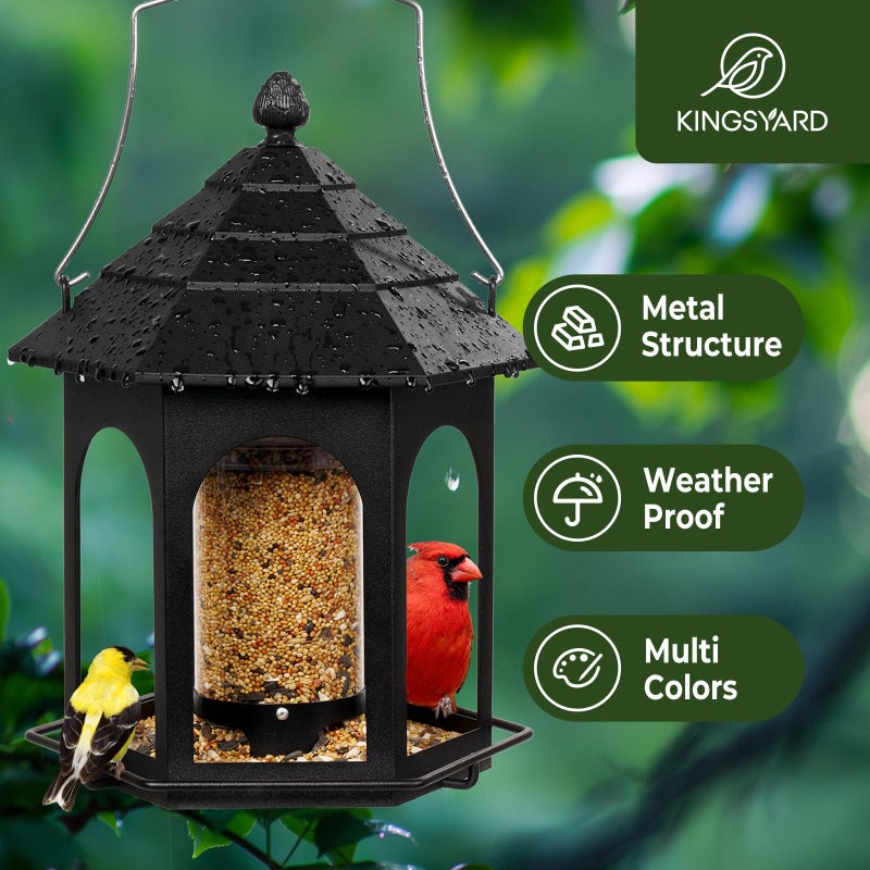 Kingsyard Metal Bird Feeder for Outdoors Hanging, 3 lbs Seed Feeder, Wild Bird Feeders for Garden Cardinal Finch Bluebird, Easy to Fill & Clean, Black - Image 2