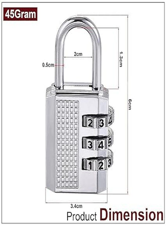BOSCO 3-Digit Combination Lock - Portable Anti-Theft Zinc Alloy Padlock with Resettable PIN for Backpacks, Luggage, Toolboxes, Briefcases, Zippers & Travel Security (Silver, Set of 1) - Image 3