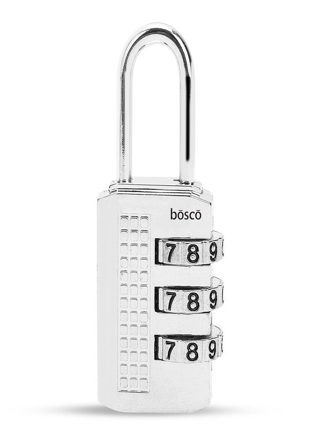 BOSCO 3-Digit Combination Lock - Portable Anti-Theft Zinc Alloy Padlock with Resettable PIN for Backpacks, Luggage, Toolboxes, Briefcases, Zippers & Travel Security (Silver, Set of 1) - Image 1