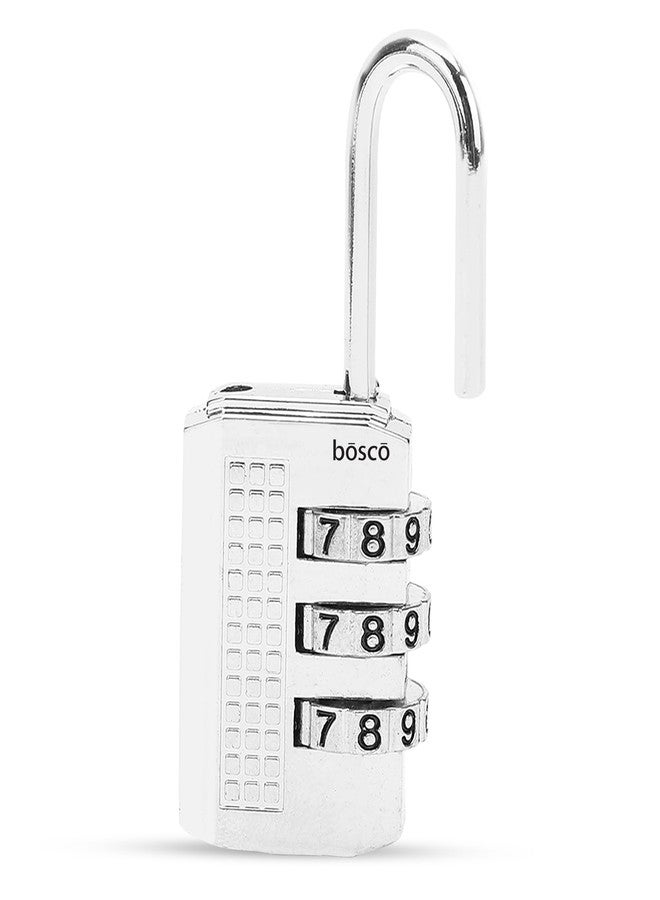 BOSCO 3-Digit Combination Lock - Portable Anti-Theft Zinc Alloy Padlock with Resettable PIN for Backpacks, Luggage, Toolboxes, Briefcases, Zippers & Travel Security (Silver, Set of 1) - Image 2