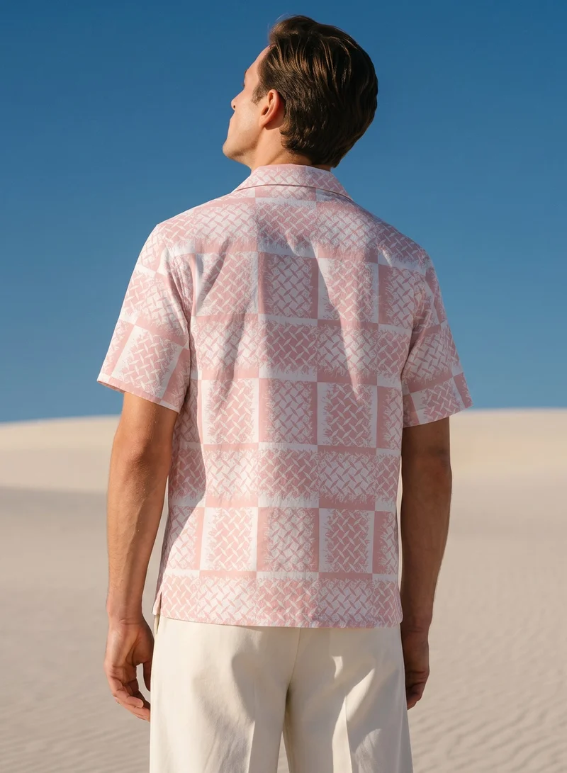 Tezhhomayaa  The First Strand Cuban Collar Shirt – Geometric Print for Men | Best Price UAE