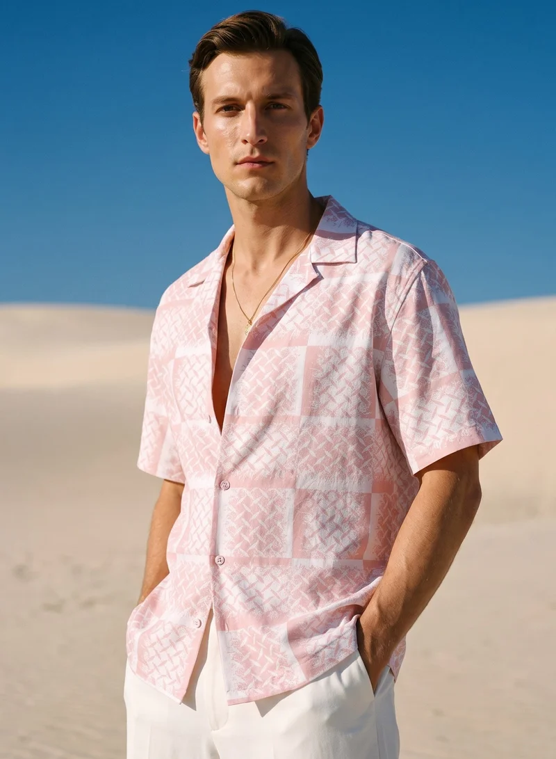 Tezhhomayaa  The First Strand Cuban Collar Shirt – Geometric Print for Men | Best Price UAE