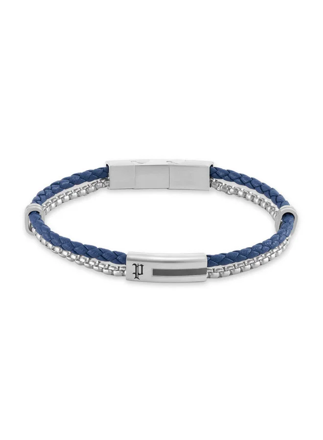 POLICE Dualcell Braided Leather, Box Chain Stainless Steel Bracelet for Men