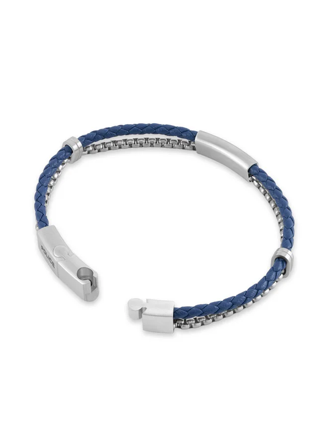 Police Silver/Blue Dualcell Braided Leather, Box Chain Stainless Steel Bracelet for Men for Men | Best Price UAE