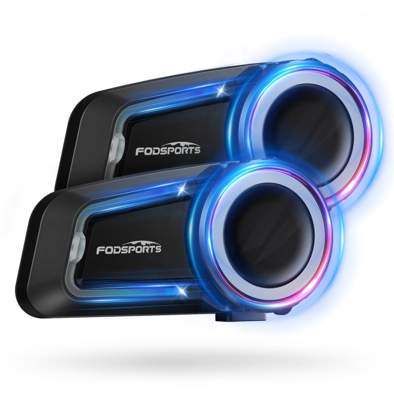 Fodsports FX7 10 Riders Mesh Motorcycle Bluetooth Headset Dual Chips V54 Helmet Bluetooth Headset with Audio Multitasking Music Share Motorcycle Intercom with CVC ENC Noise Reduction FM 2 Pack