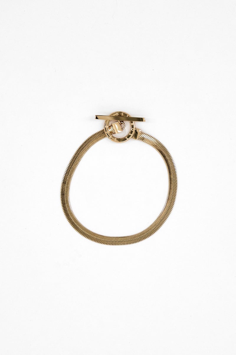 BOSS Women Stainless Steel Herringbone-Chain Bracelet, Gold  - Image 2