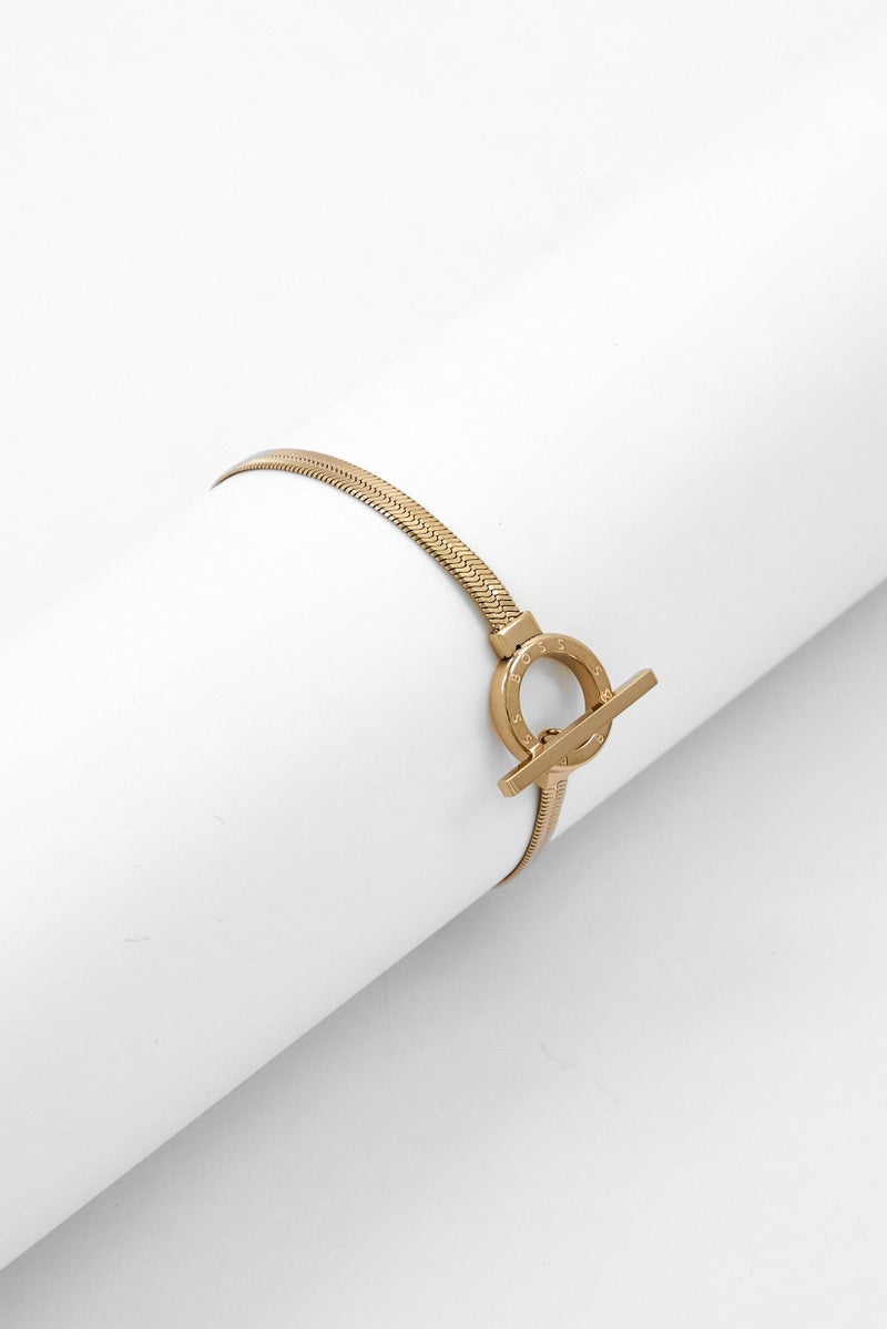 BOSS Women Stainless Steel Herringbone-Chain Bracelet, Gold  - Image 1