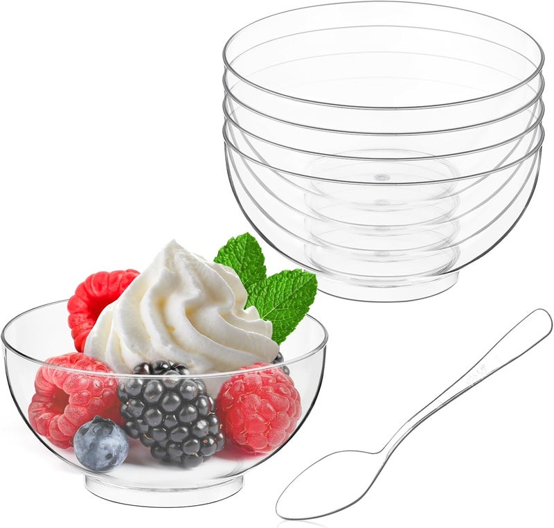 Qeirudu 50 Pack 3 oz Mini Dessert Cups with Spoons Clear Small Appetizer Cups Round Party Serving Bowls for Yogurt Parfait Fruit Mousses Ice Creams - Image 1
