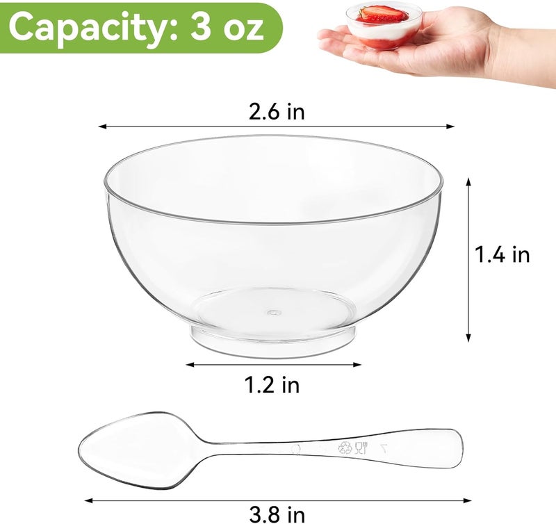 Qeirudu 50 Pack 3 oz Mini Dessert Cups with Spoons Clear Small Appetizer Cups Round Party Serving Bowls for Yogurt Parfait Fruit Mousses Ice Creams - Image 2