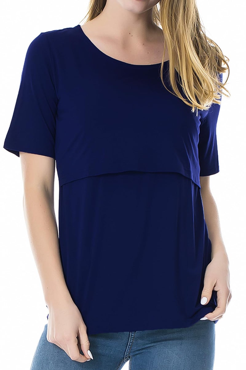 Smallshow 3 Pcs Maternity Nursing T-Shirt Modal Short Sleeve Nursing Tops Dark Blue-Black-Grey,Medium - Image 4