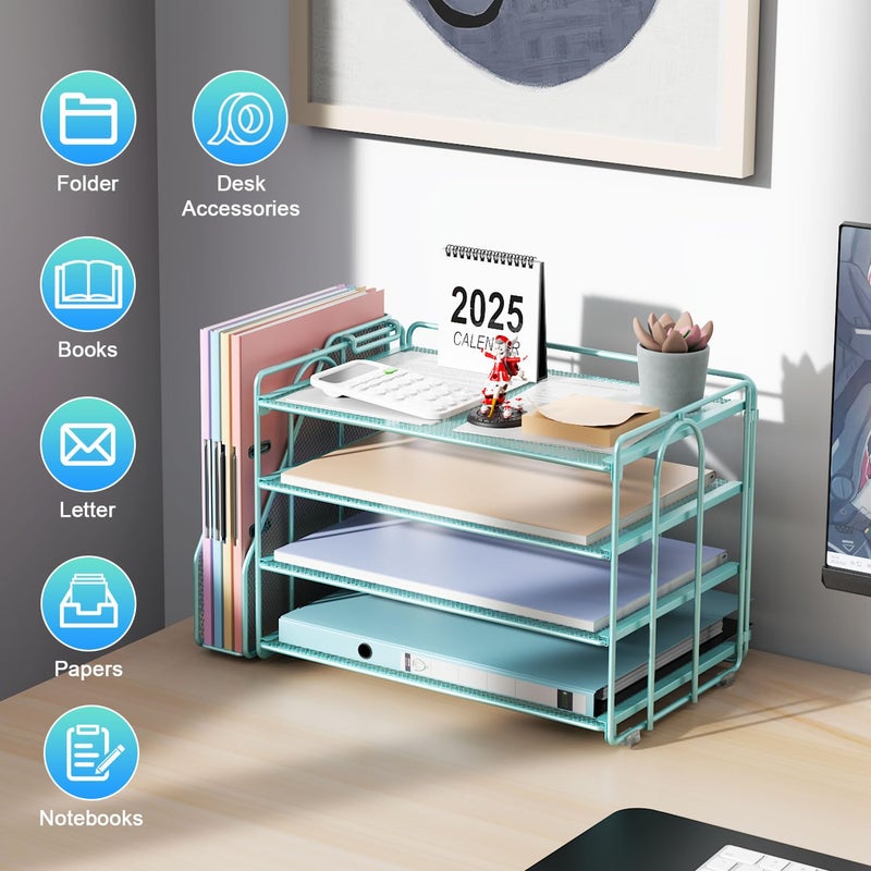 gianotter 4-Tier Paper Organizer With Magazine Holder, Desk Organizers and Accessories, Desk Accessories & Workspace Organizers, File Organizer for Office Supplies Storag (Blue, 4-Tier) - Image 2
