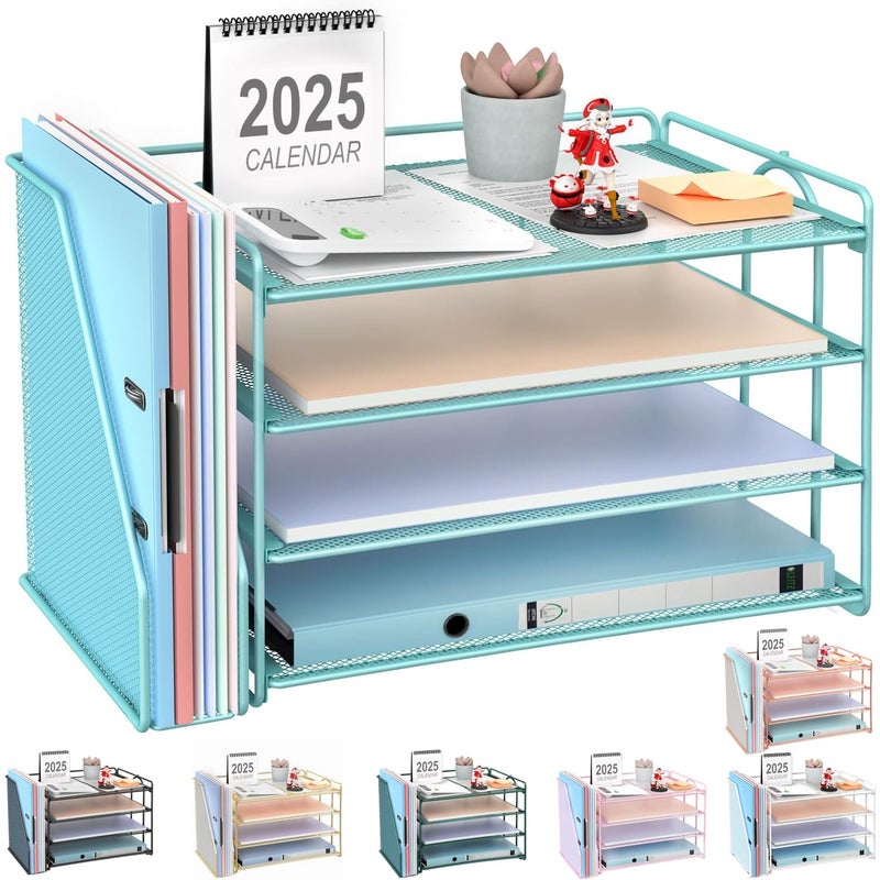 gianotter 4-Tier Paper Organizer With Magazine Holder, Desk Organizers and Accessories, Desk Accessories & Workspace Organizers, File Organizer for Office Supplies Storag (Blue, 4-Tier) - Image 1