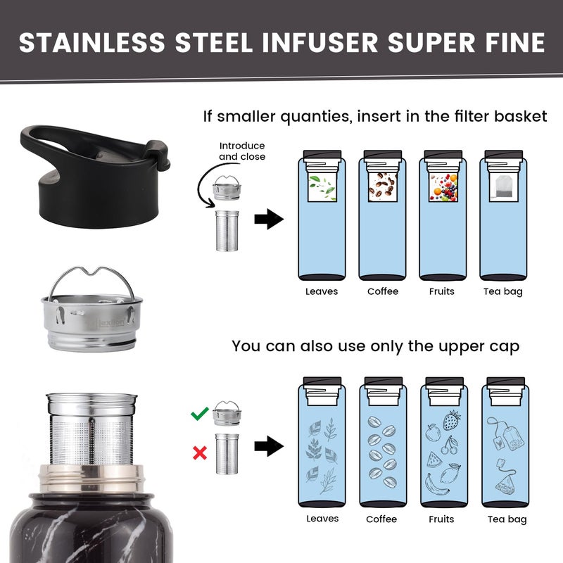 Lexlion Tea Infuser Water Bottle 22 Oz â€“ Triple Wall Insulated Stainless Steel, Loose Leaf & Fruit Strainer, 3 Leakproof Lids, BPA-Free Silicone Sleeve, Reusable Thermal Mug - Image 5