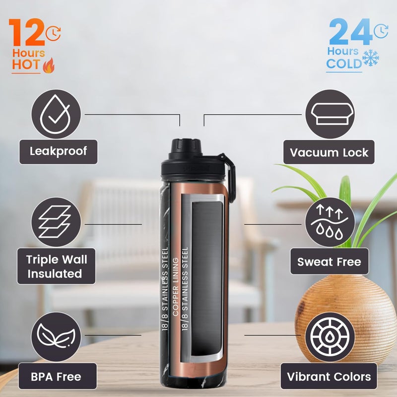 Lexlion Tea Infuser Water Bottle 22 Oz â€“ Triple Wall Insulated Stainless Steel, Loose Leaf & Fruit Strainer, 3 Leakproof Lids, BPA-Free Silicone Sleeve, Reusable Thermal Mug - Image 3