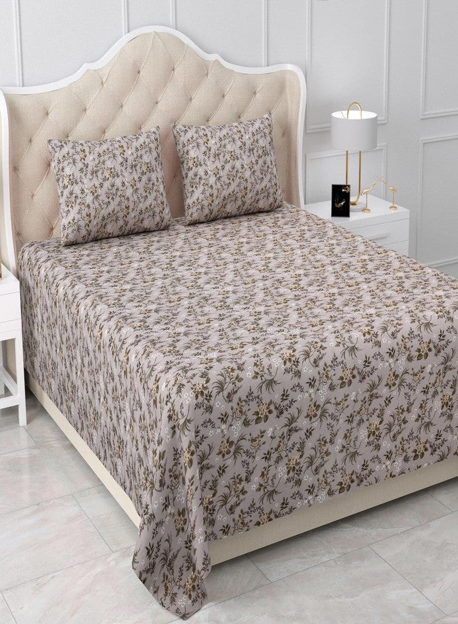 Bella Casa Double Bedsheet Set Cotton King Size With 2 Pillow Covers Floral Design Grey Colour - Stella Collection, 180 tc - Image 1