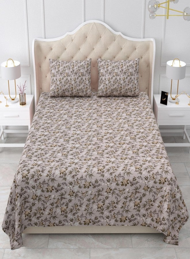 Bella Casa Double Bedsheet Set Cotton King Size With 2 Pillow Covers Floral Design Grey Colour - Stella Collection, 180 tc - Image 2