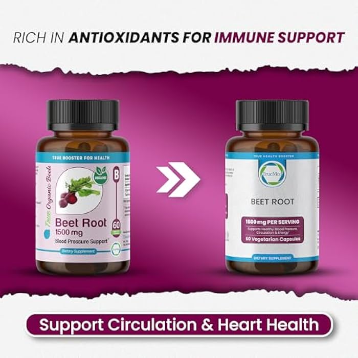 TRUEMED Organic Beetroot Capsules – 1500mg Beet Root Supplements for Blood Pressure, Energy & Circulation Support | Natural Beet Supplement, Stamina & Endurance | Non-GMO, Vegan, 60 Capsules, USA Made - Image 4