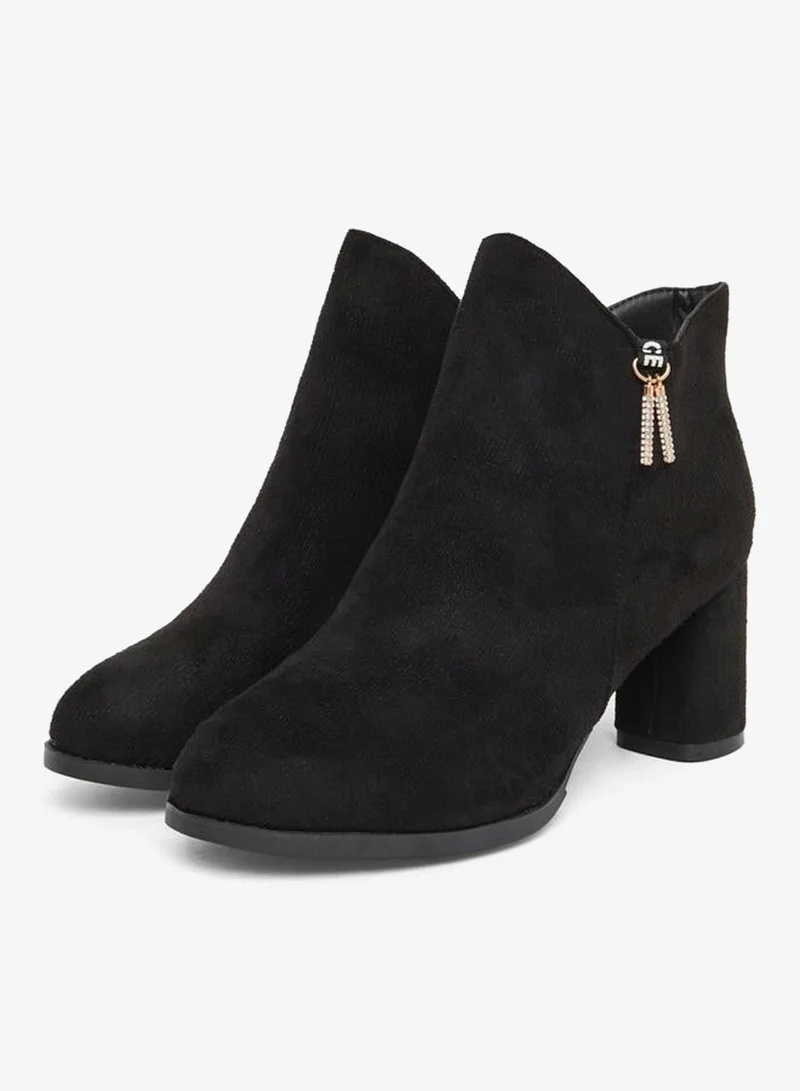 Take Two Women Black Suede Block Heel Ankle Boots