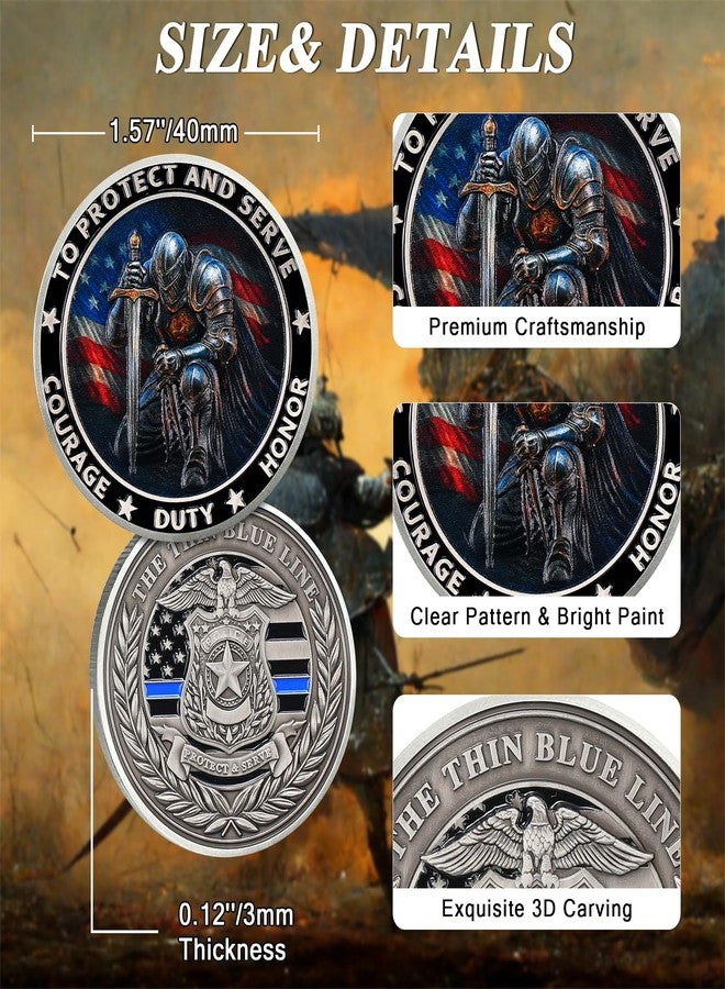 ASmileIndeep Knight Guardian Challenge Coin - Police Challenge Coin -Thin Blue Line Law Enforcement Hero Medallion - Honor Police Officers Knight Protect Commemorative Gifts - Image 3