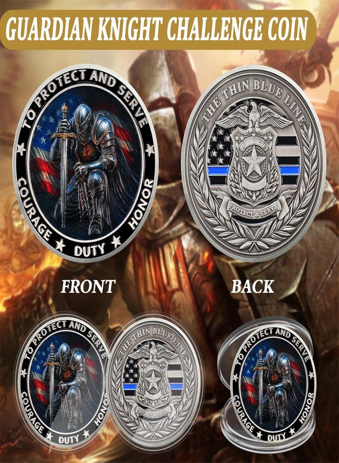 ASmileIndeep Knight Guardian Challenge Coin - Police Challenge Coin -Thin Blue Line Law Enforcement Hero Medallion - Honor Police Officers Knight Protect Commemorative Gifts - Image 2