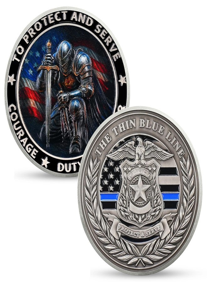 ASmileIndeep Knight Guardian Challenge Coin - Police Challenge Coin -Thin Blue Line Law Enforcement Hero Medallion - Honor Police Officers Knight Protect Commemorative Gifts - Image 1
