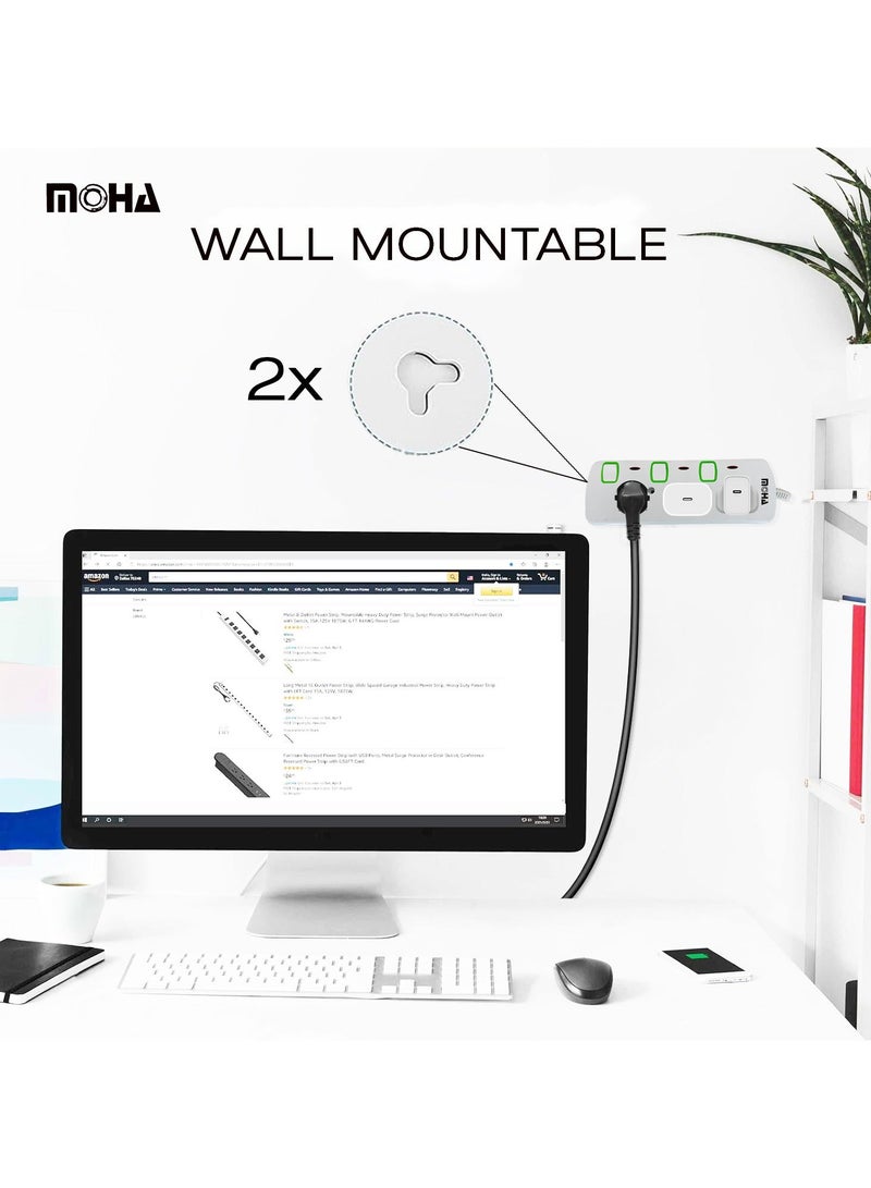 Moha 3-Way Universal Extension Socket – 2 Meter Cable, Single On/Off Switch, Type G UK Plug, 13A 3250W Max, Durable & Child-Safe Power Strip - Image 4