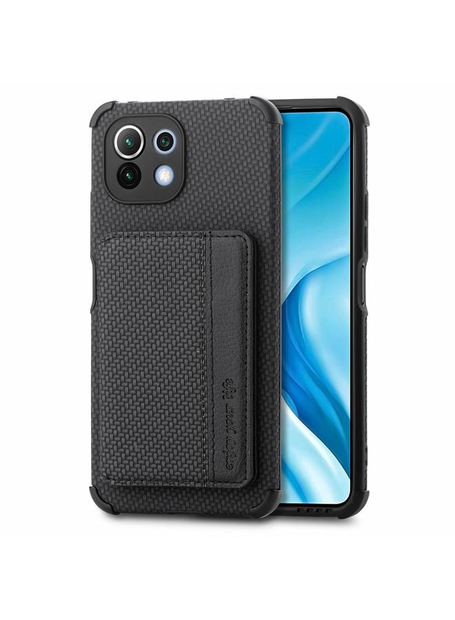 erorex Case For Xiaomi Mi 11 Lite Carbon Fiber Magnetic Card Bag TPU+PU Shockproof Back Cover Case with Holder & Card Slot & Photo Frame - Image 2