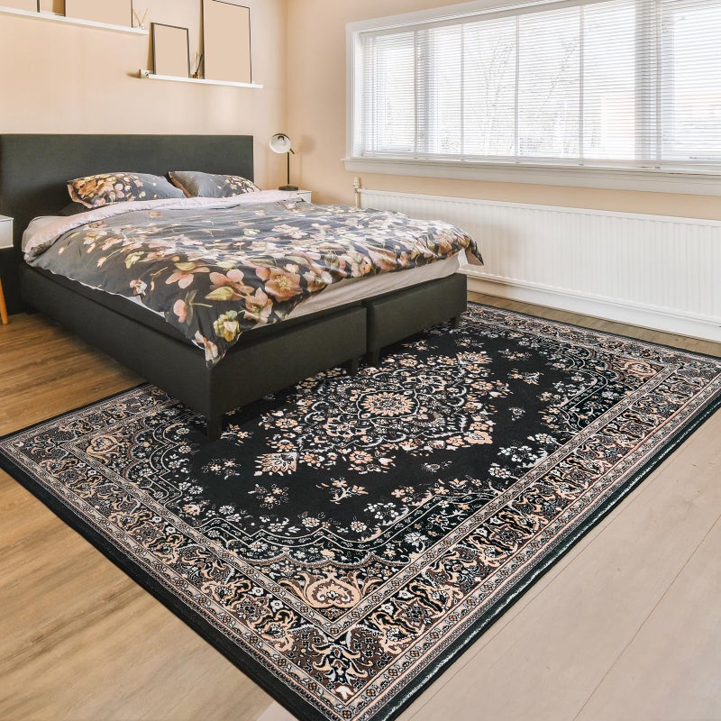 HOMORE Black Rug 4x6 Area Rugs for Bedroom, Washable Non Slip Rug for Living Room Vintage Floral Rugs for Kids Room, Indoor Carpet for Kitchen Farmhouse Home Office - Image 5