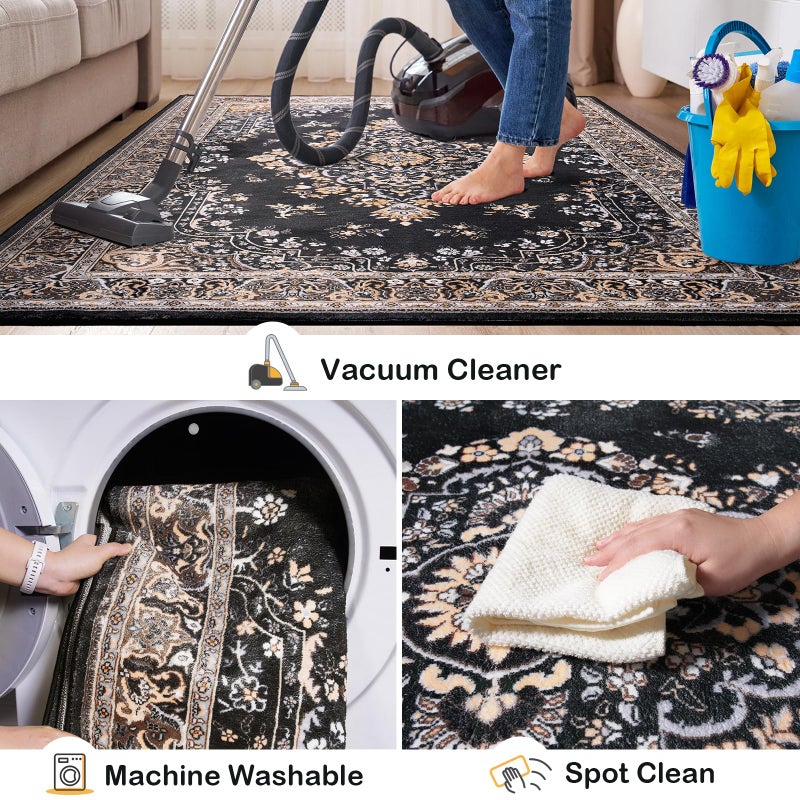 HOMORE Black Rug 4x6 Area Rugs for Bedroom, Washable Non Slip Rug for Living Room Vintage Floral Rugs for Kids Room, Indoor Carpet for Kitchen Farmhouse Home Office - Image 3