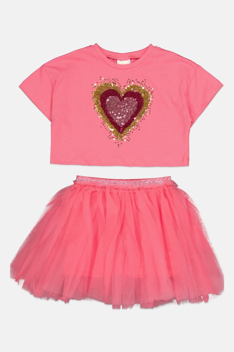 MISS Toddlers Girl Short Sleeves Sequin Top And Skort Set, Pink  - Image 1