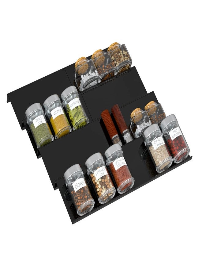 Sezanrpt Adjustable Acrylic Spice Drawer Organizer Rack, Spice Drawer Organizer Shelf Expandable From 8 Inch to 16 Inch, Acrylic Drawer Organizer for Seasoning Jars - Image 1