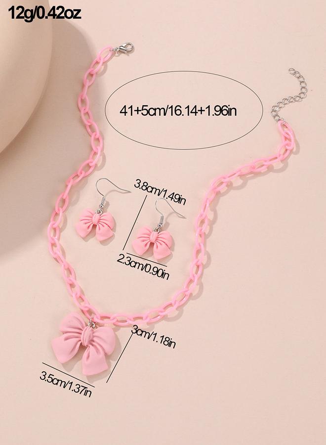 Take Two 2pcs Girl's Bow Pendant Chain Necklace with earrings set - Image 5