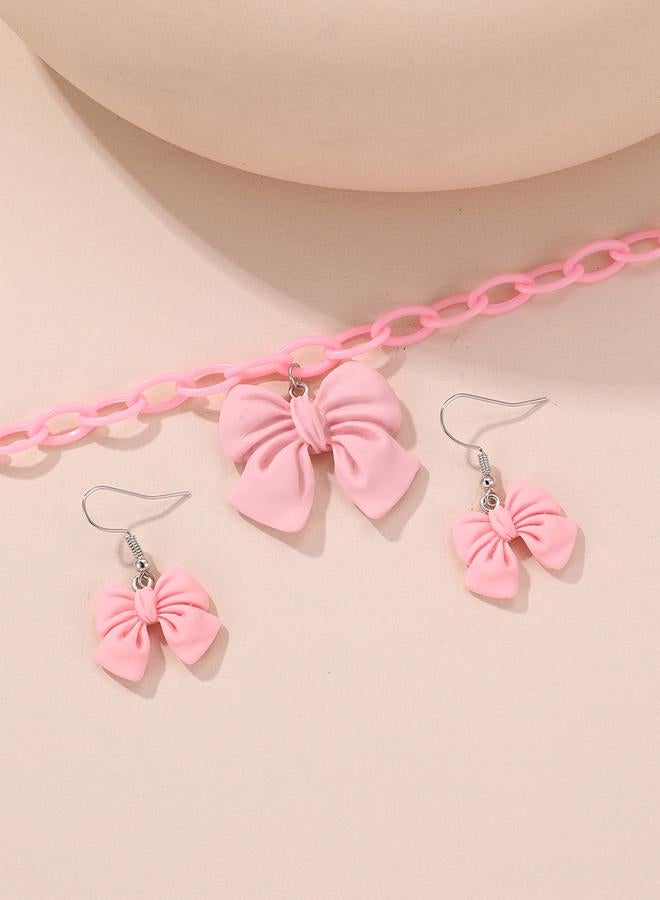 Take Two 2pcs Girl's Bow Pendant Chain Necklace with earrings set - Image 4