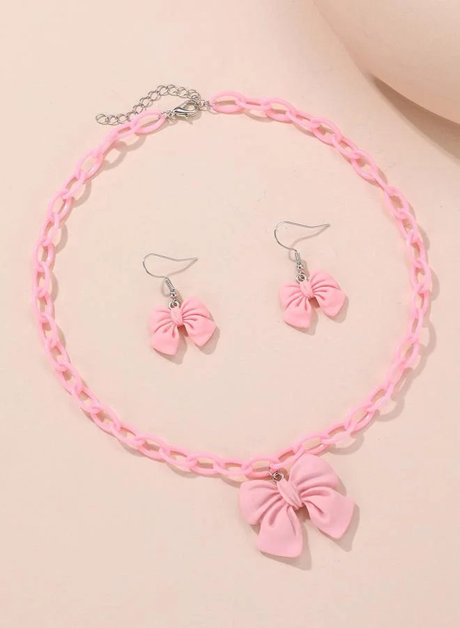 Take Two Take Two 2pcs Girl's Bow Pendant Chain Necklace with earrings set