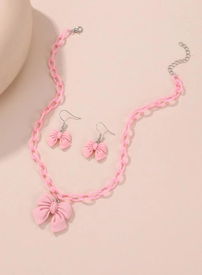 Take Two Take Two 2pcs Girl's Bow Pendant Chain Necklace with earrings set