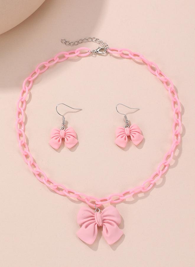 Take Two 2pcs Girl's Bow Pendant Chain Necklace with earrings set - Image 3