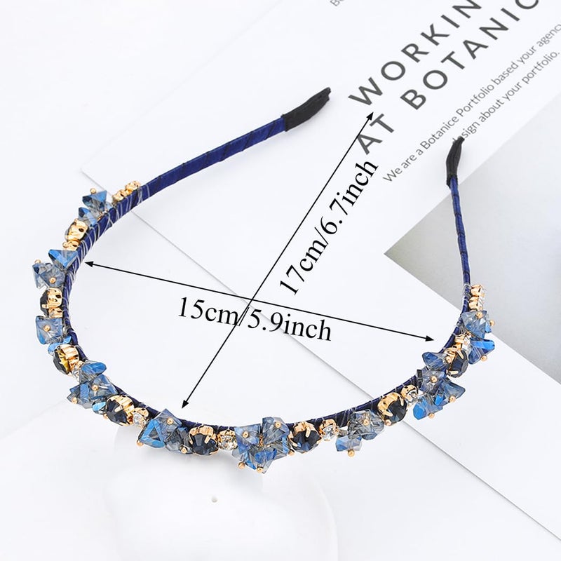Urieo Crystal Headband with Blue Gems, Rhinestone Hair Accessory for Women - Image 2