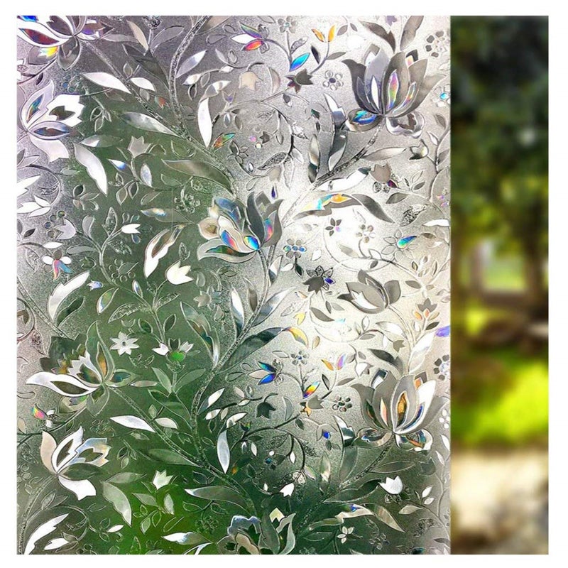 LEMON CLOUD Window Film Decorative Window Privacy Film 3D Stained Glass Window StickerAntiUV Sun Blocker Heat Control for HomeRainbow Tulip Design175 x 1181 inches
