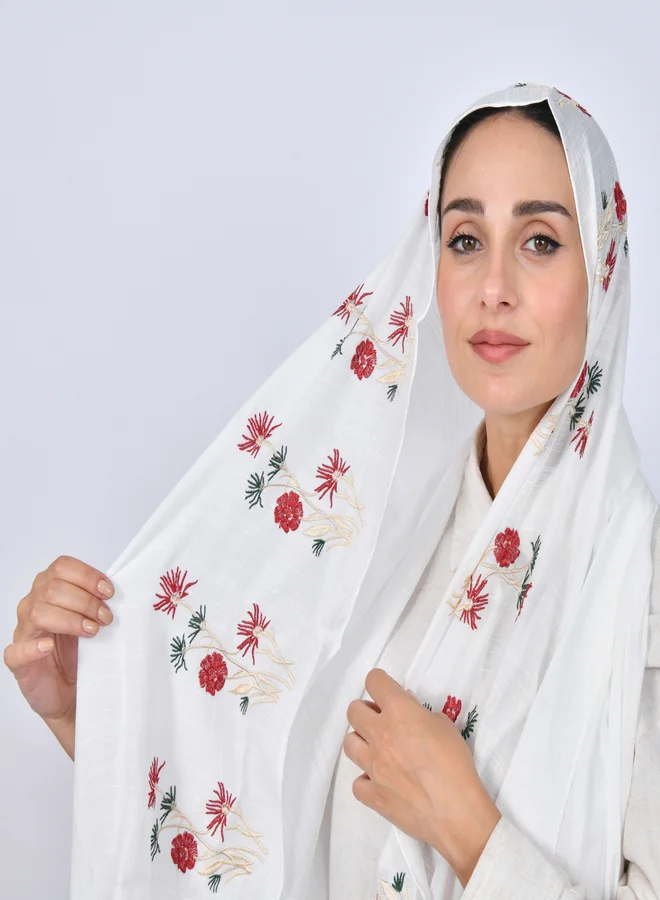 عبايات حوراء طرحه بيضاء بقماش الينن مطرزة