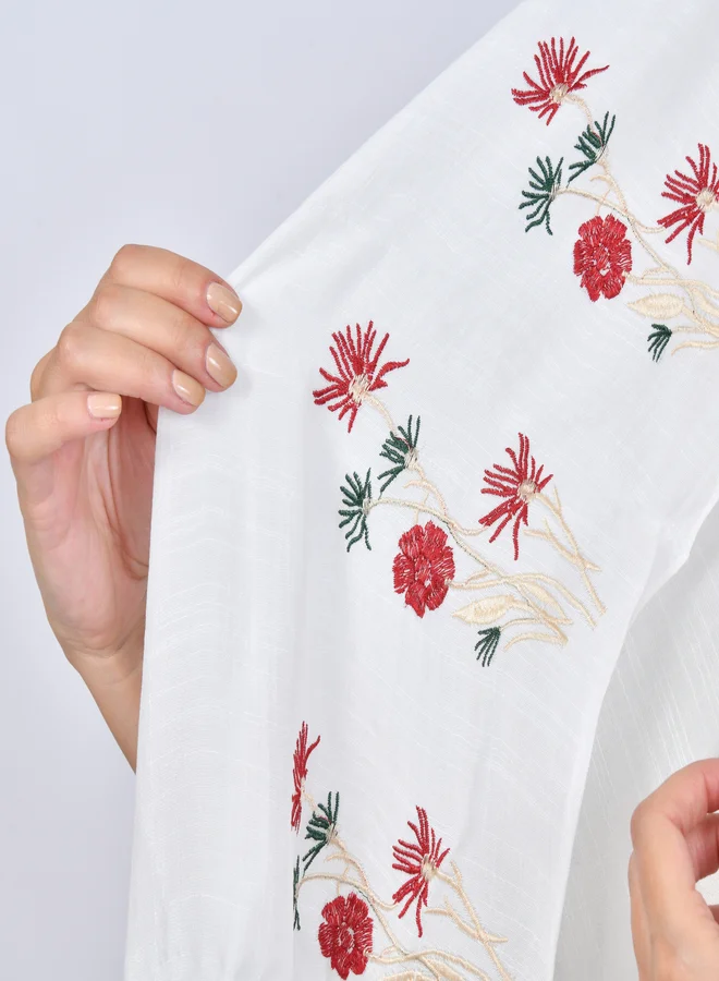 عبايات حوراء طرحه بيضاء بقماش الينن مطرزة