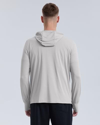 Locachy Men's UPF 50+ Sun Protection Outdoor Lightweight Full Zip Hoodie Jacket Long Sleeve Fishing Hiking Performance Shirt Light Grey M - Image 2