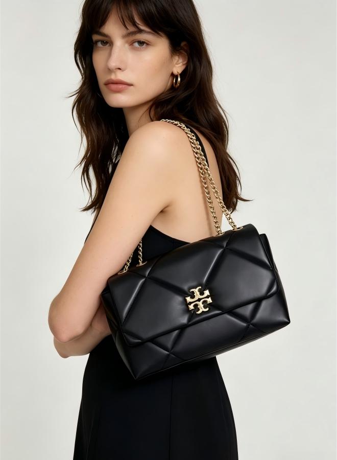 Tory Black diamond-patterned shoulder bag with gold chain strap and classic logo - Image 3