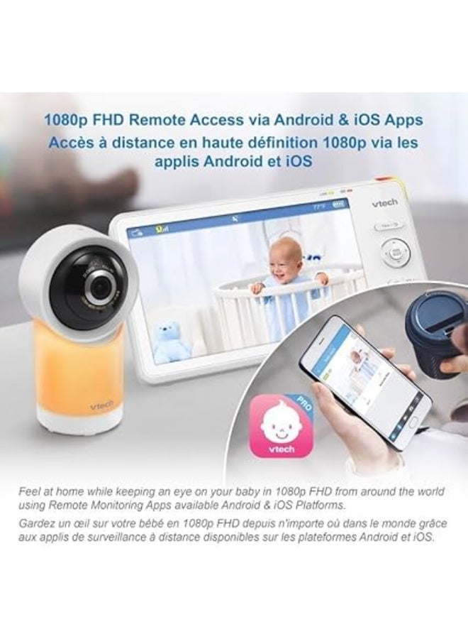 في تك جهاز مراقبة الطفل الذكي بدقة 1080 بكسل من في تيك، بخاصية واي فاي وخاصية الدوران بزاوية 360 درجة مع شاشة عالية الدقة 720 بكسل مقاس 12.7 سم وضوء ليلي، موديل RM5766HD - Image 4