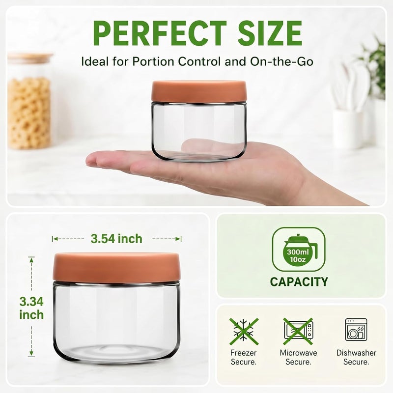 EONJOE 10 oz Glass Jars with Lids Meal Prep Portion Control Containers Pudding Yogurt Overnight Oats Salad Snack Cereal Candy Food Storage Cups Bowls Airtight - Image 2